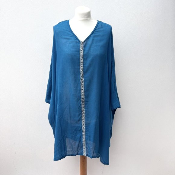 Toast Other - Toast Ladies One Size Aqua Teal Kaftan Beach Cover 100% Cotton Embroidered Flowy